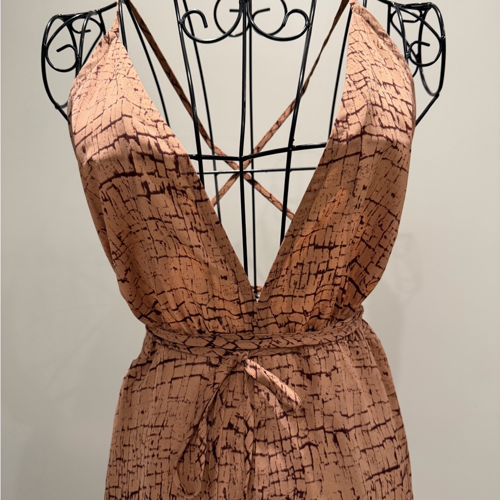 PrettyLittleThing Brown Plunge Wide Leg Jumpsuit | Strappy Back | Size 6 - Picture 5 of 10